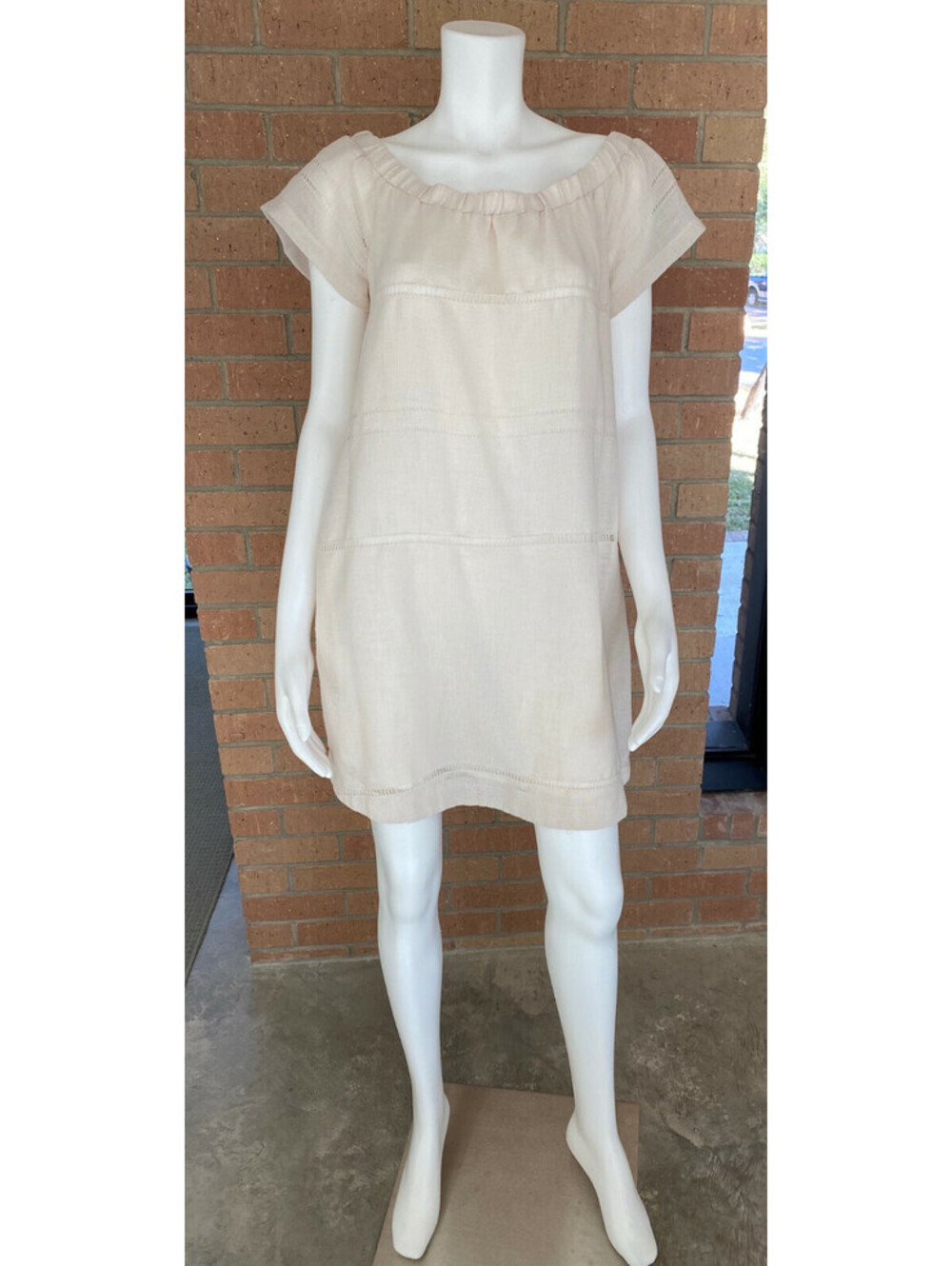 Womens ASTR THE LABEL OFF SHOULDER SHIFT DRESS Lined BEIGE CREAM Pockets LARGE